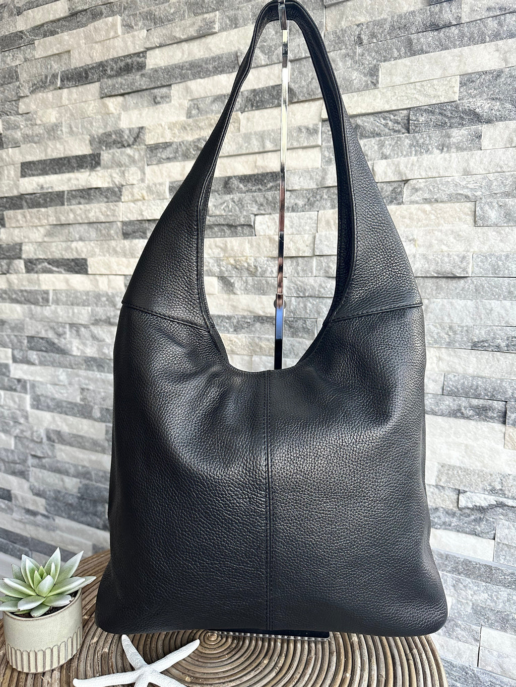 lusciousscarves Black Leather Hobo Shoulder Bag