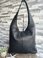 Load image into Gallery viewer, lusciousscarves Black Leather Hobo Shoulder Bag
