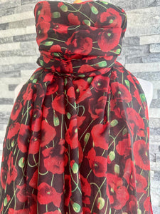 lusciousscarves Black Poppy Scarf with Vibrant Red Poppies.
