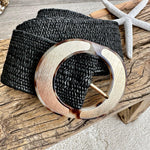 Load image into Gallery viewer, lusciousscarves Black Stretchy Raffia/Straw Summer Belt with an Oval Buckle
