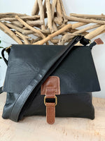 Load image into Gallery viewer, lusciousscarves Black / Tan Faux Leather Square Crossbody Bag / Handbag
