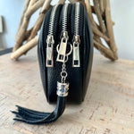 Load image into Gallery viewer, lusciousscarves Black Triple Zip Italian Leather Crossbody Camera Bag
