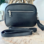 Load image into Gallery viewer, lusciousscarves Black Triple Zip Italian Leather Crossbody Camera Bag
