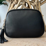 Load image into Gallery viewer, lusciousscarves Black Triple Zip Italian Leather Crossbody Camera Bag
