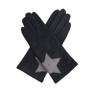 lusciousscarves Black Velour Gloves with Grey Star.
