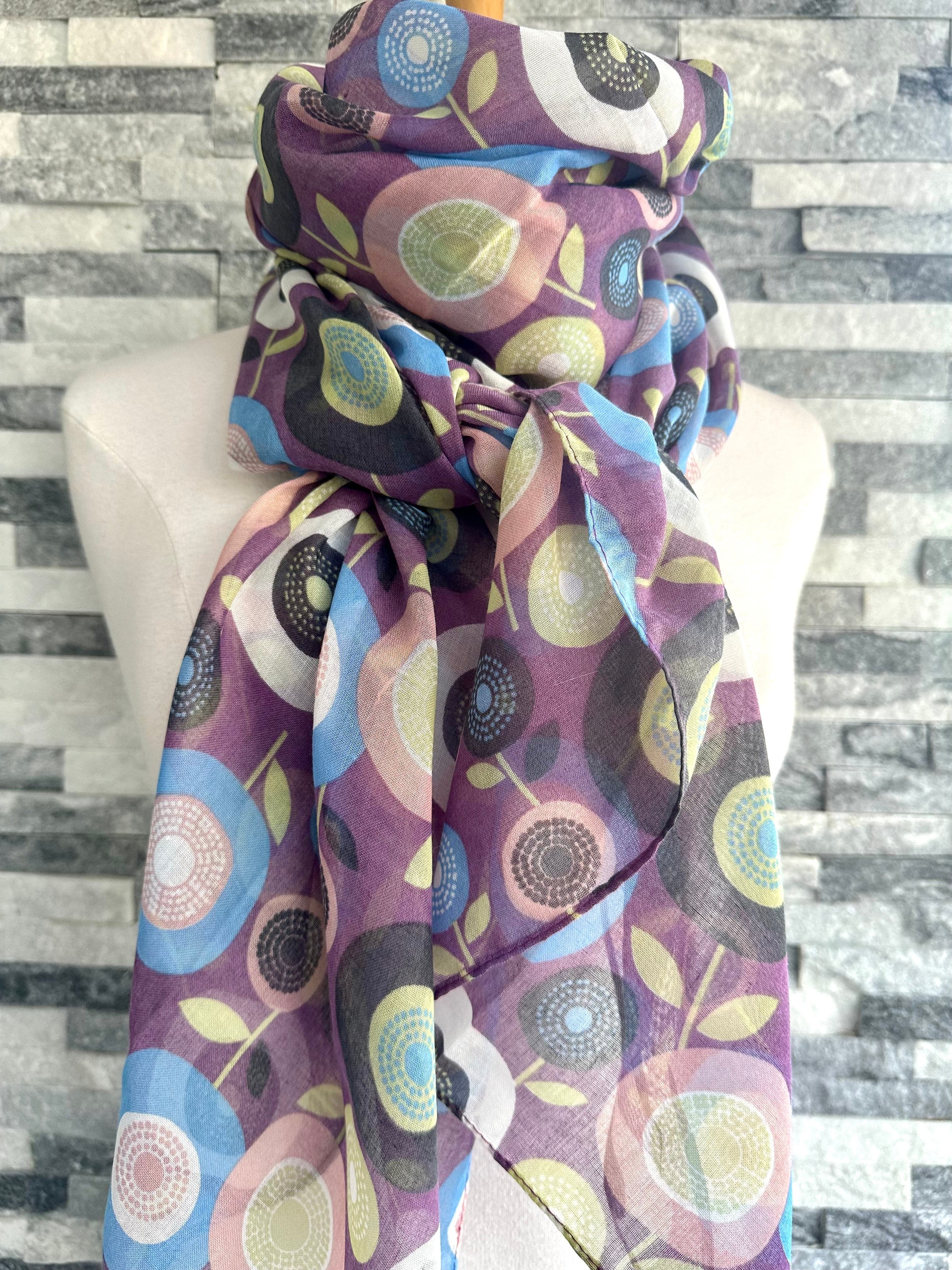 lusciousscarves Bloom Circles Floral Scarf, Purple, Blue , lime and Pink.