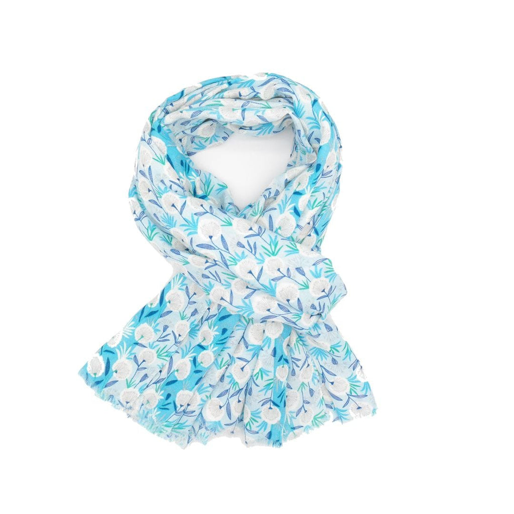 lusciousscarves Blue and Grey Delicate Dandelions Scarf.