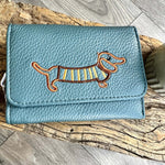 Load image into Gallery viewer, lusciousscarves Blue Embroidered Sausage Dog , Dachshund Wallet Zip Purse
