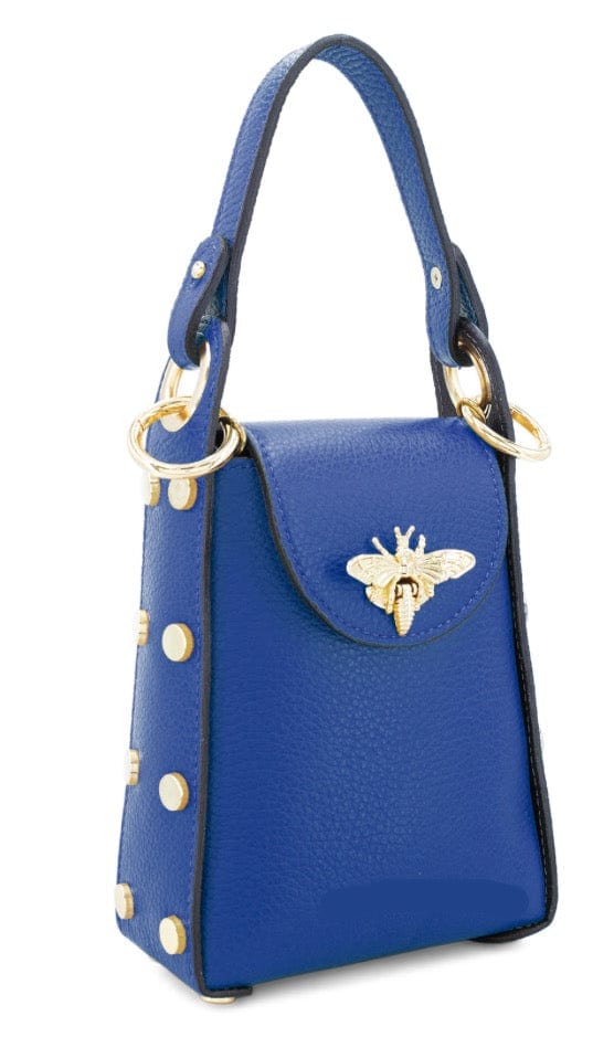 lusciousscarves Blue Italian Leather Bee Bag with Studs