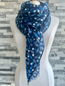 lusciousscarves Blue Little Berries and Leaves Ladies Scarf