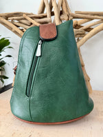 Load image into Gallery viewer, lusciousscarves Bottle Green Small Convertible Rucksack / Backpack / Crossbody Bag / Handbag
