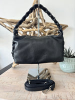 Load image into Gallery viewer, lusciousscarves Braided Handle Black Italian Leather Handbag
