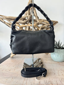 lusciousscarves Braided Handle Black Italian Leather Handbag