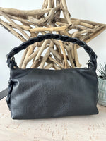 Load image into Gallery viewer, lusciousscarves Braided Handle Black Italian Leather Handbag

