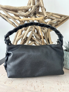 lusciousscarves Braided Handle Black Italian Leather Handbag