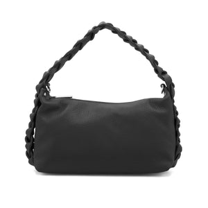 lusciousscarves Braided Handle Black Italian Leather Handbag