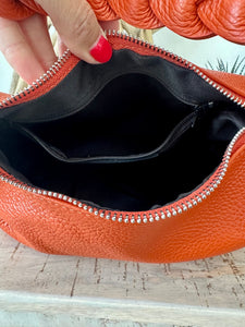 lusciousscarves Braided Handle Burnt Orange Italian Leather Handbag.