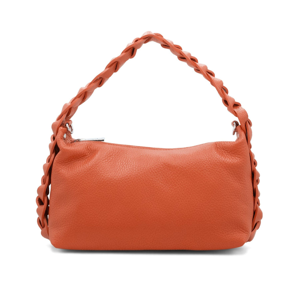 lusciousscarves Braided Handle Burnt Orange Italian Leather Handbag.