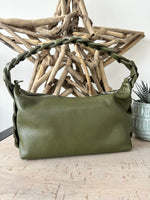 Load image into Gallery viewer, lusciousscarves Braided Handle Khaki Green Italian Leather Handbag
