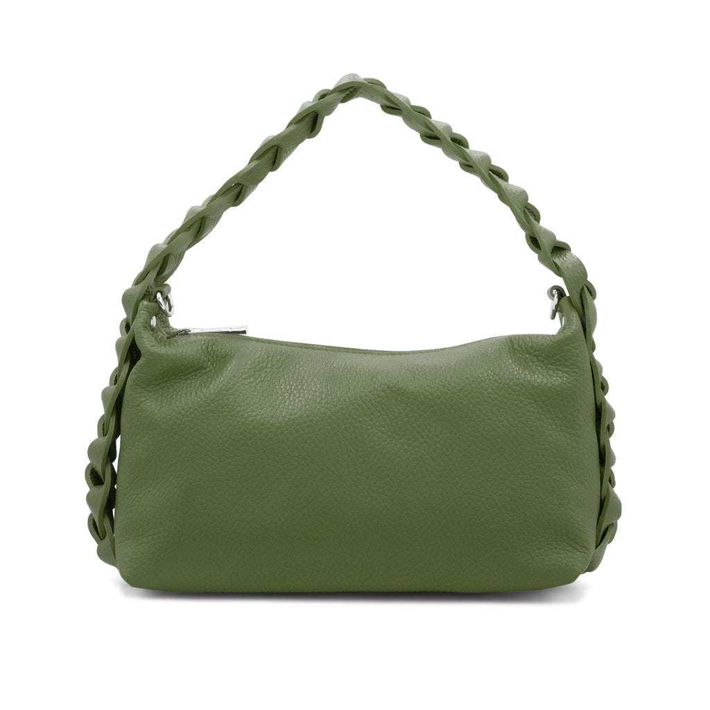 lusciousscarves Braided Handle Khaki Green Italian Leather Handbag
