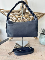 Load image into Gallery viewer, lusciousscarves Braided Handle Navy Italian Leather Handbag
