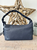 Load image into Gallery viewer, lusciousscarves Braided Handle Navy Italian Leather Handbag
