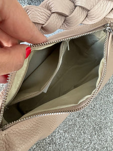 lusciousscarves Braided Handle Nude Pink Italian Leather Handbag