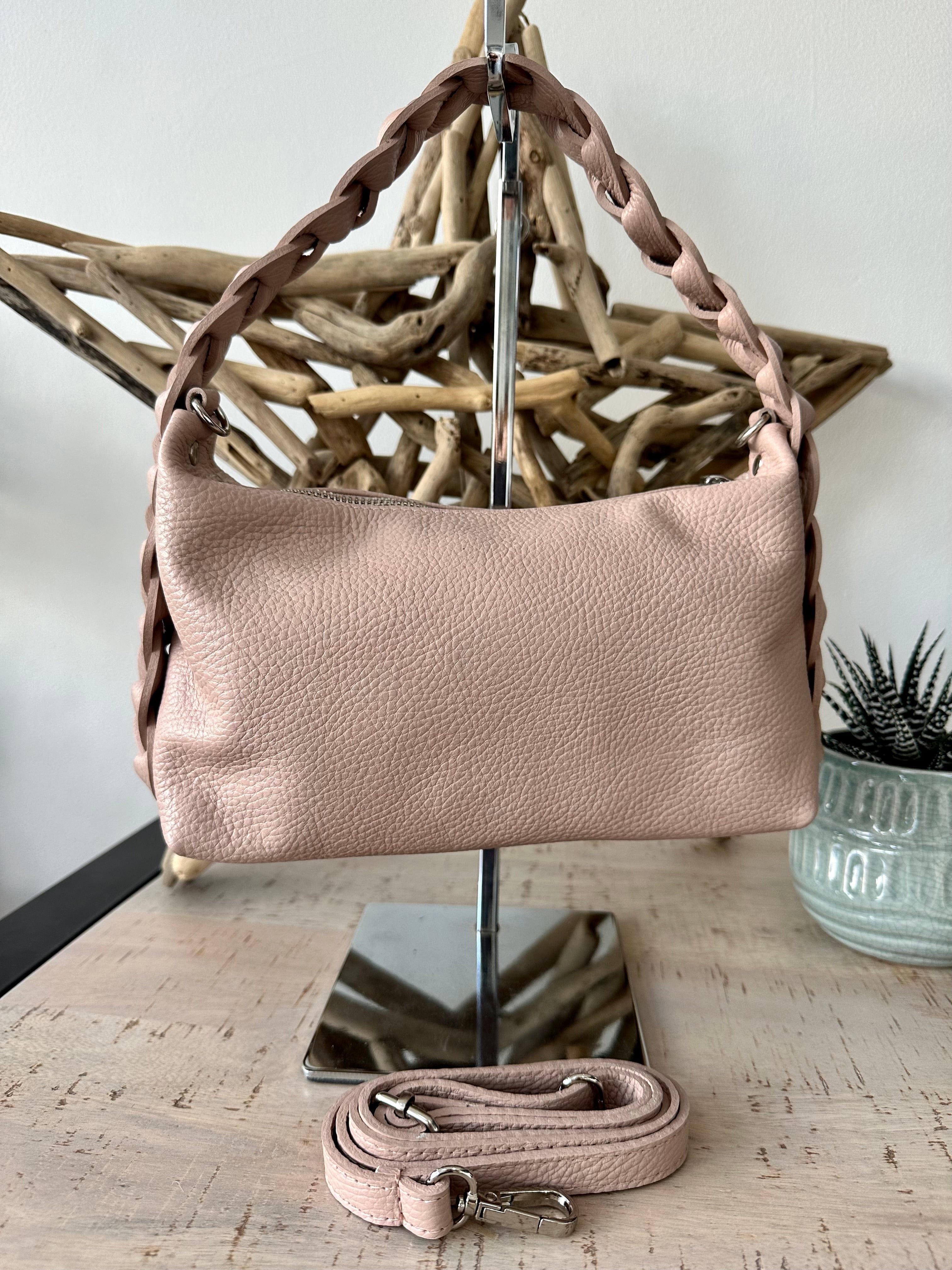 lusciousscarves Braided Handle Nude Pink Italian Leather Handbag