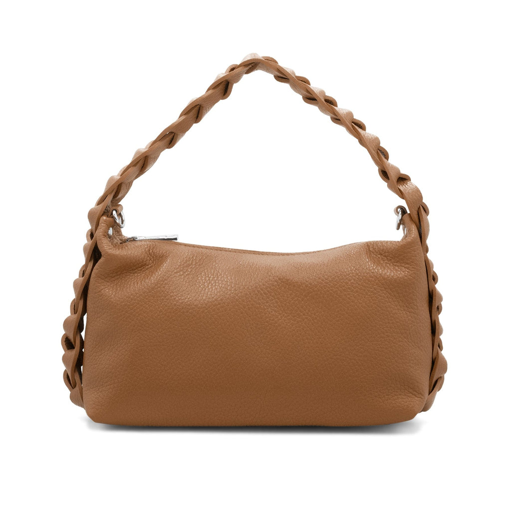 lusciousscarves Braided Handle Tan Brown Leather Handbag.