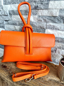 lusciousscarves Bright Orange Italian Leather Clutch Bag , Evening Bag with Loop Handle