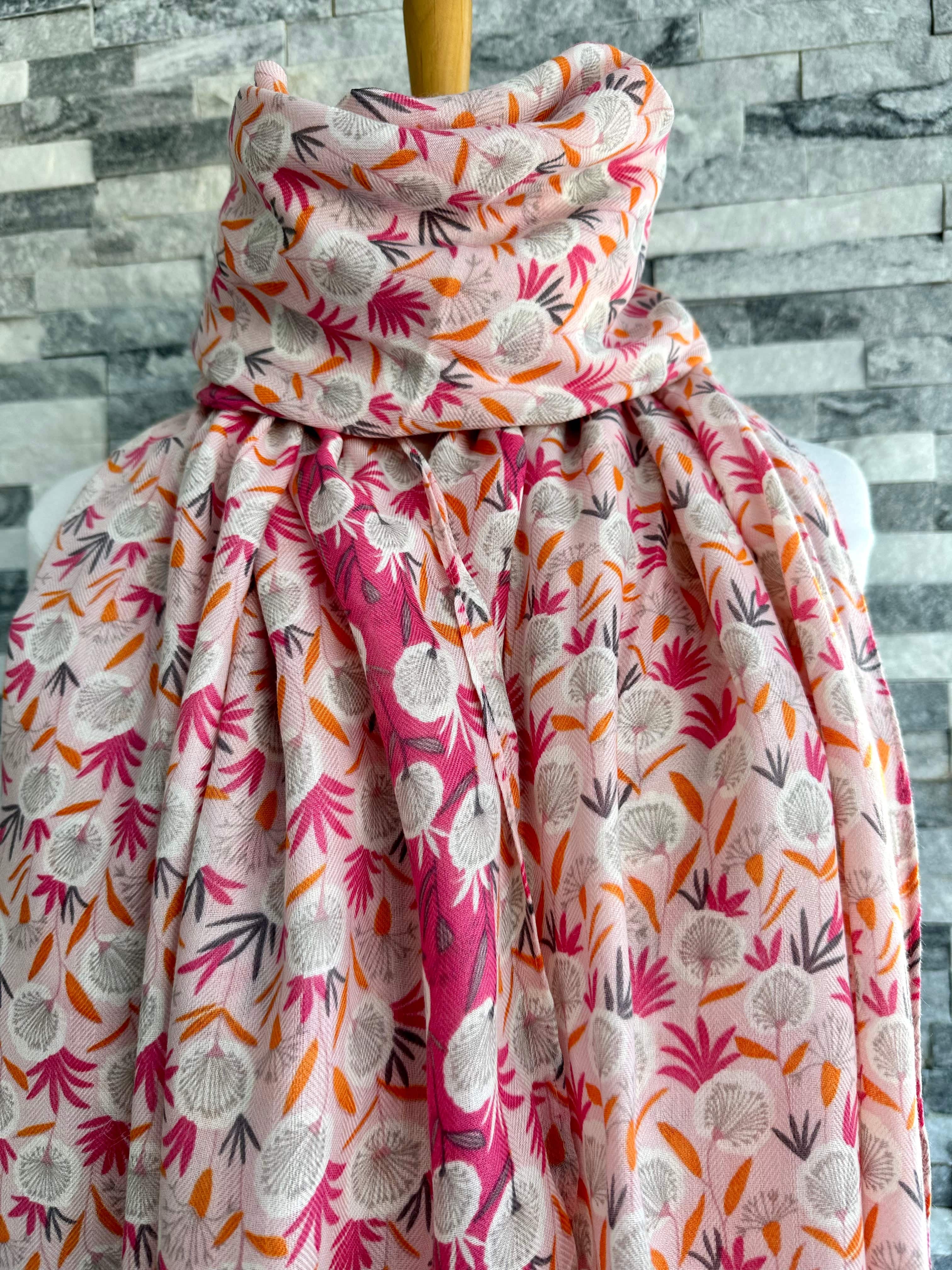 lusciousscarves Bright Pink Delicate Dandelions Scarf.