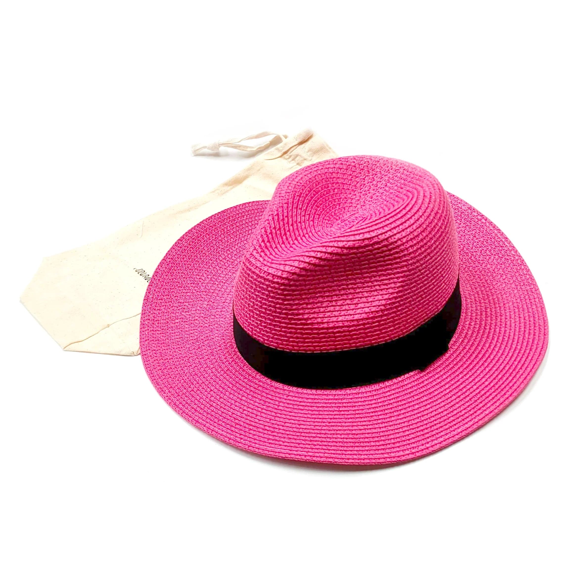 Bright Pink Panama Style Sun hat Foldable and Packable