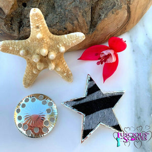 lusciousscarves Brooches & Lapel Pins Magnetic Silver Star Brooch, Animal Print Design