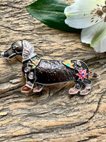 Load image into Gallery viewer, lusciousscarves Brown and Silver Dachshund Magnetic Brooch

