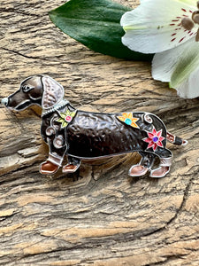 lusciousscarves Brown and Silver Dachshund Magnetic Brooch