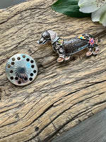 Load image into Gallery viewer, lusciousscarves Brown and Silver Dachshund Magnetic Brooch
