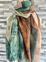 Load image into Gallery viewer, lusciousscarves Brown, Green and Black Scarf with Gold Glitter.

