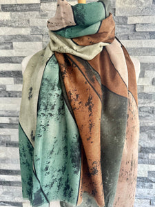 lusciousscarves Brown, Green and Black Scarf with Gold Glitter.