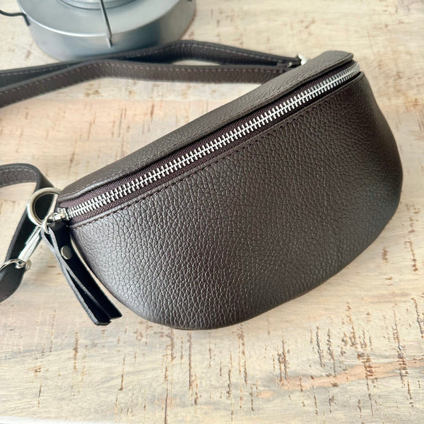 Dark Chocolate Brown Italian leather Bum Bag Chest Bag Sling Bag luscious scarves