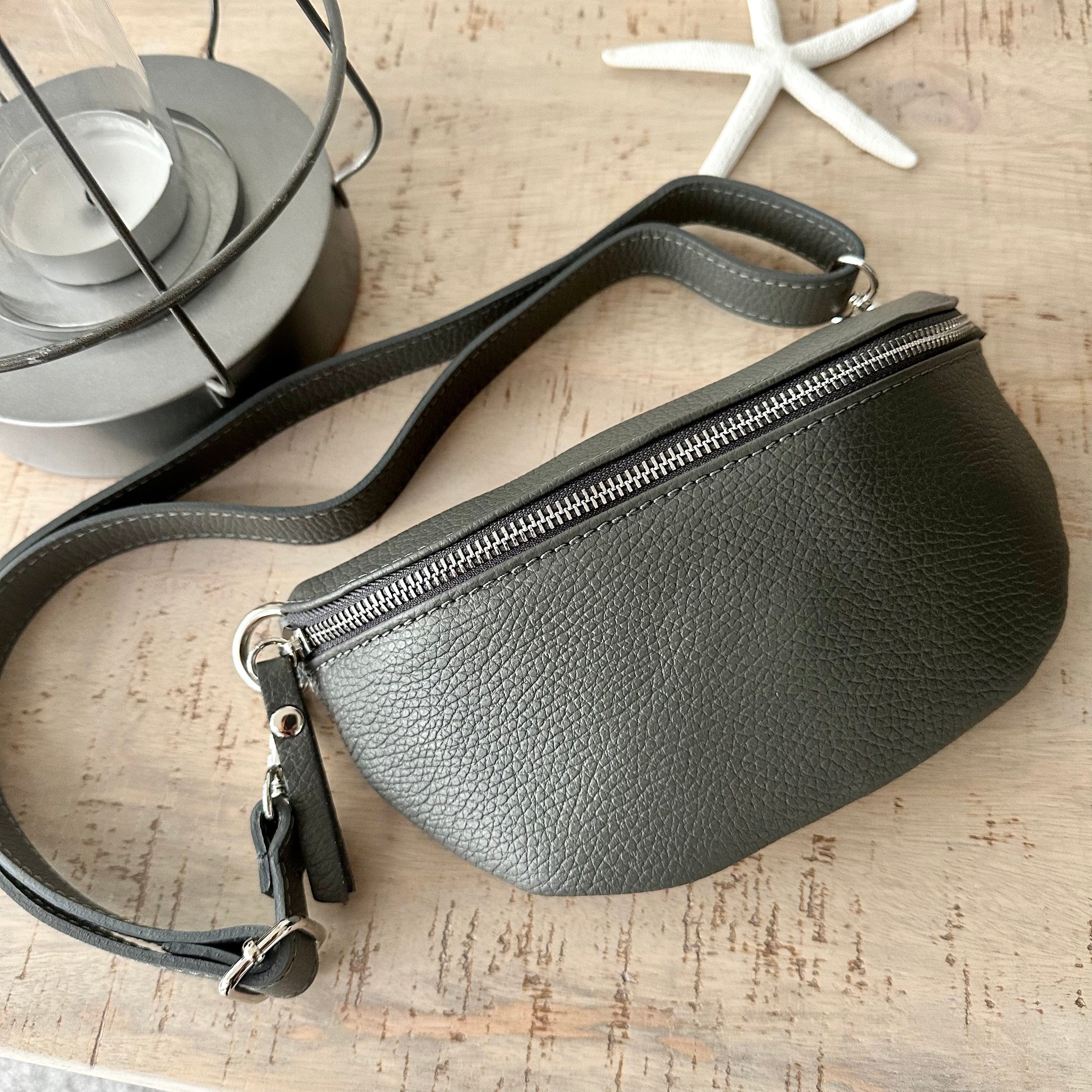 Dark Grey Italian Leather Bum Bag Chest Bag Sling Bag