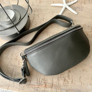 lusciousscarves Bum bag Dark Grey Italian Leather Bum Bag