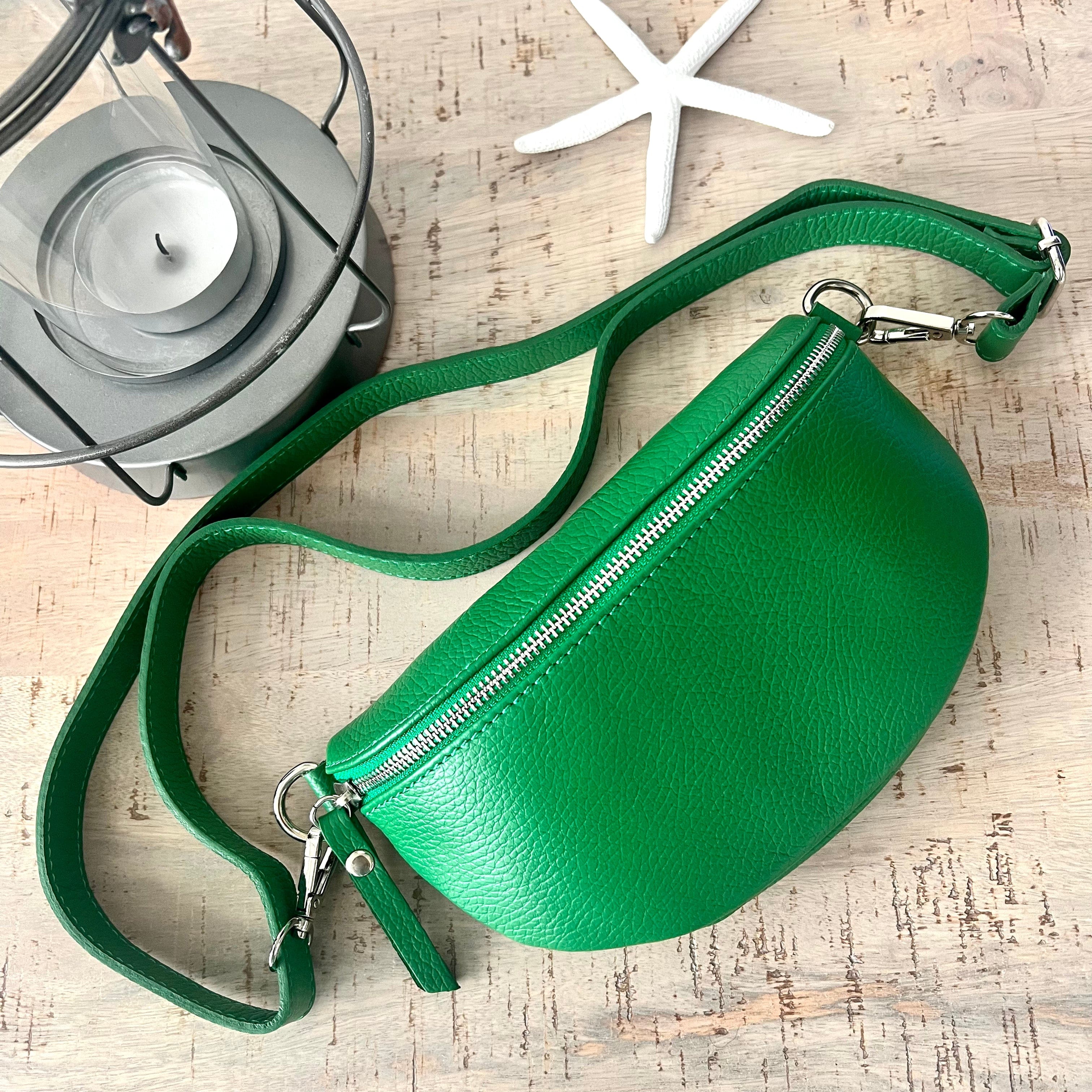 Green Italian leather Bum Bag Chest Bag Sling Bag