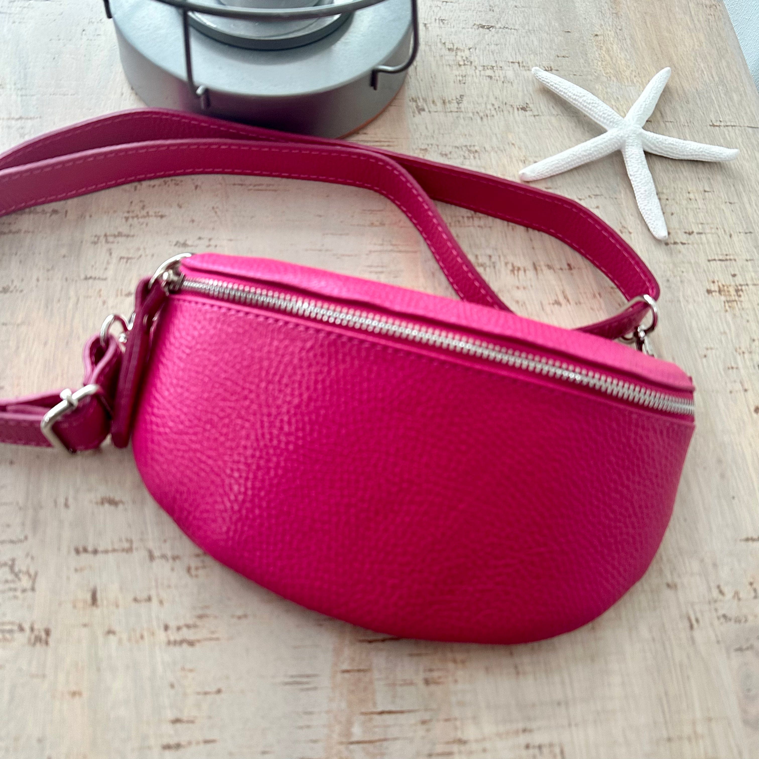 Hot Pink Italian Leather Bum Bag Chest Bag Sling Bag