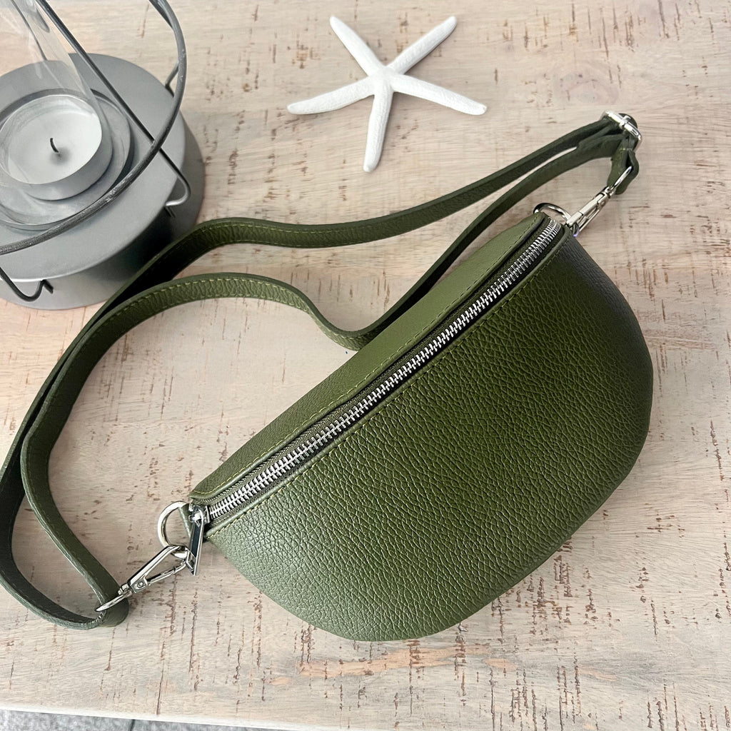 lusciousscarves Bum bag Khaki Green Italian leather Bum Bag