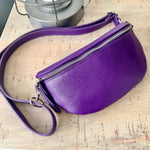 Load image into Gallery viewer, lusciousscarves Bum bag Purple Italian leather Bum Bag / Chest Bag / Sling Bag
