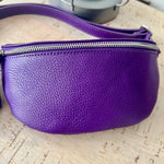 Load image into Gallery viewer, lusciousscarves Bum bag Purple Italian leather Bum Bag / Chest Bag / Sling Bag
