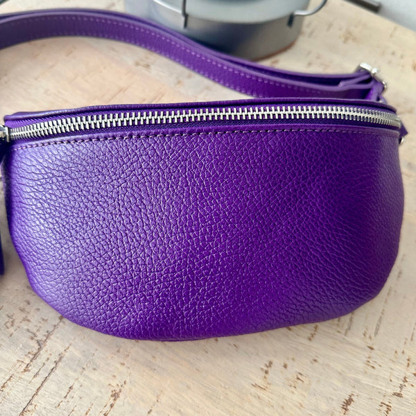 Purple Italian leather Bum Bag Chest Bag Sling Bag luscious scarves