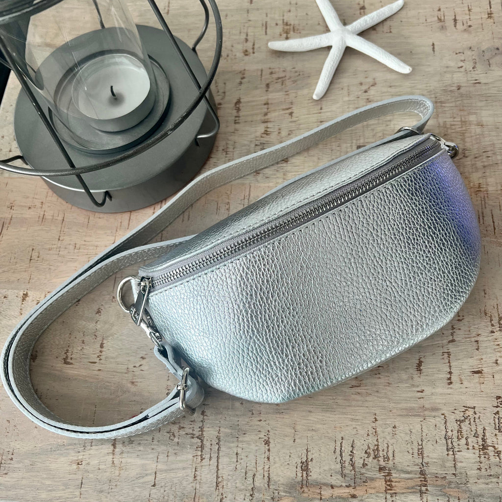 lusciousscarves Bum bag Silver Italian leather Bum Bag