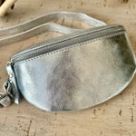 Load image into Gallery viewer, lusciousscarves Bum bag Silver Italian leather Bum Bag / Chest Bag
