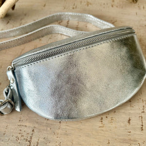 lusciousscarves Bum bag Silver Italian leather Bum Bag / Chest Bag
